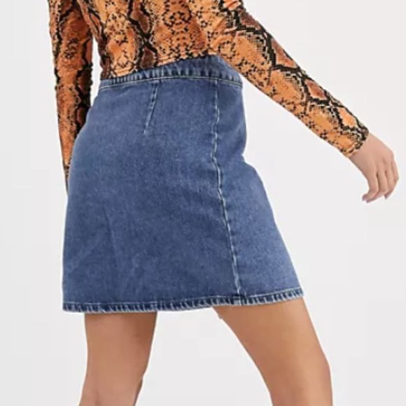 Denim Wrap Skirt in Stonewash Blue - Picture 2 of 8